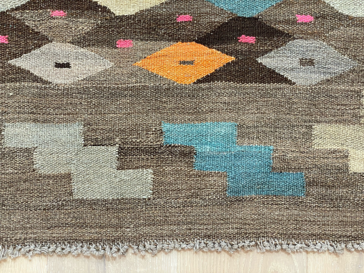 Hand-Woven Afghan Maimana Kilim | Multi-Tone Geometric Wool Flatweave Rug