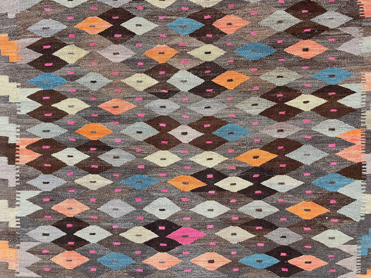Hand-Woven Afghan Maimana Kilim | Multi-Tone Geometric Wool Flatweave Rug