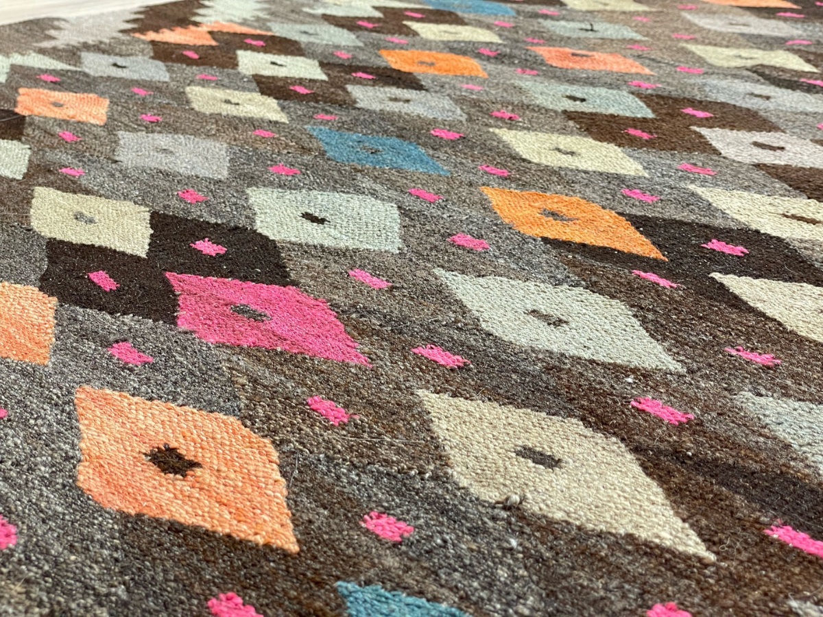 Hand-Woven Afghan Maimana Kilim | Multi-Tone Geometric Wool Flatweave Rug